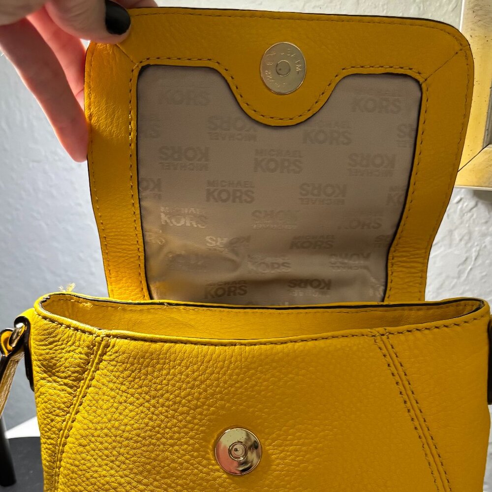 Michael Kors Citrus Yellow Pebbled Leather Small Flap Crossbody Bag - Picture 7 of 10
